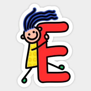Letter E for girls alphabet Kids Colorful Cartoon Character Sticker